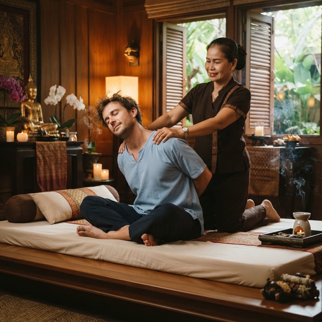 Thai massage assisted stretching technique at UNIQ International Thai Spa — restored and flexible wellness experience