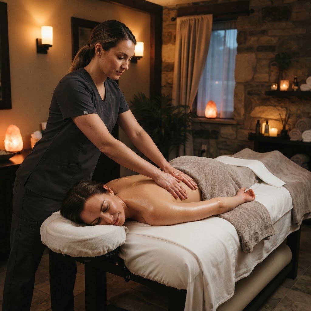 Swedish massage with long flowing strokes performed by professional therapist in a premium private treatment room at UNIQ International Thai Spa Marathahalli